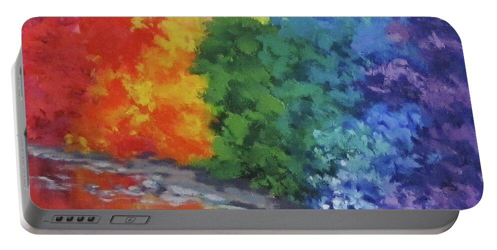 Rainbow Portable Battery Charger featuring the painting Rainbow Forest by Karen Ilari
