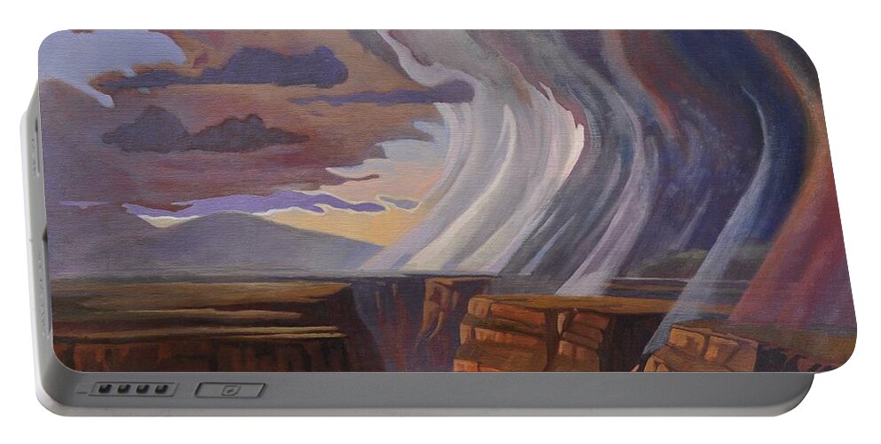 Taos Portable Battery Charger featuring the painting Rainbow of Rain by Art West