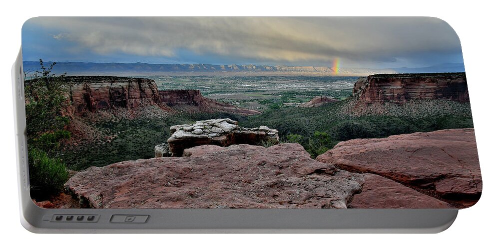 Colorado National Monument Portable Battery Charger featuring the photograph Rainbow over Book Cliffs from Grand View Point by Ray Mathis