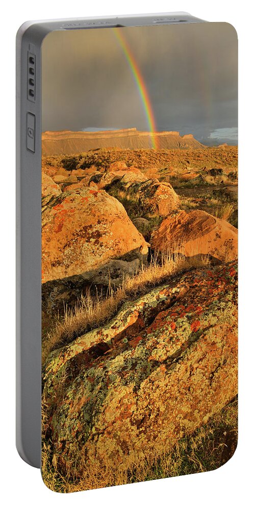 Grand Junction Portable Battery Charger featuring the photograph Rainbow Over the Book Cliffs by Ray Mathis
