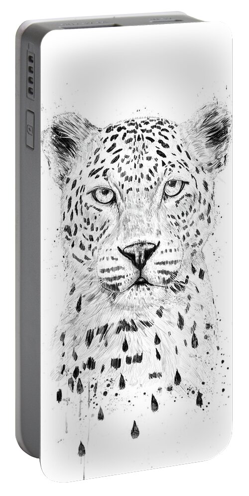 Leopard Portable Battery Charger featuring the drawing Raining again by Balazs Solti