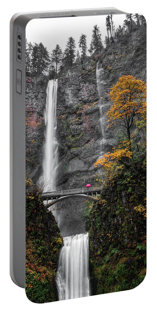 Rainy Day At Multnomah Falls Portable Battery Charger featuring the photograph Rainy Day At Multnomah Falls by Wes and Dotty Weber