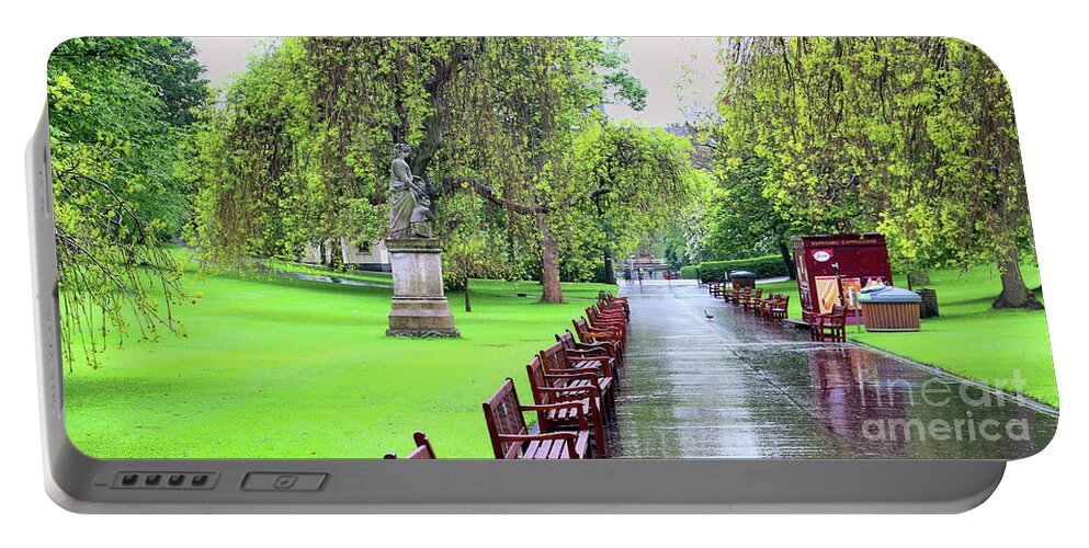 Edinburgh Portable Battery Charger featuring the photograph Rainy Day at Princes Street Gardens Edinburgh 6345 b by Jack Schultz