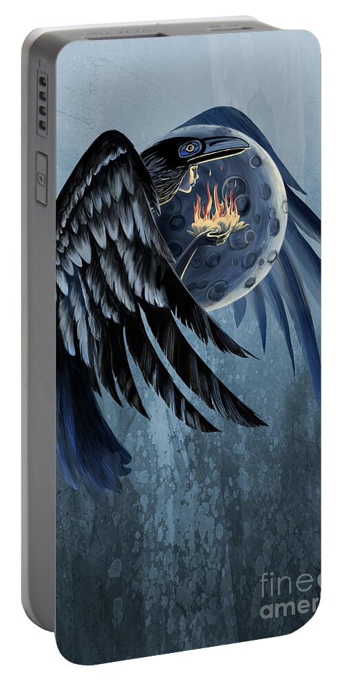 Raven Art Portable Battery Charger featuring the painting Raven Shaman by Sassan Filsoof