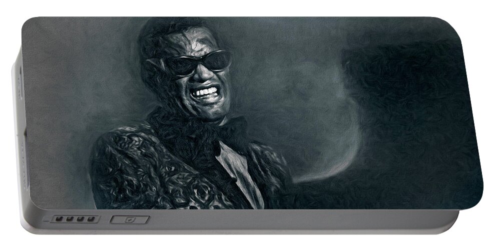  Portable Battery Charger featuring the mixed media Ray Charles by Mal Bray