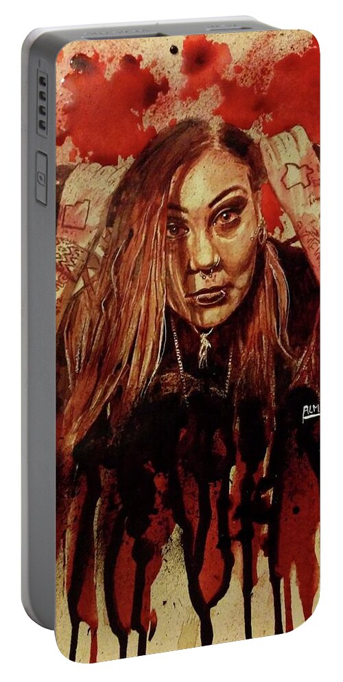 Ryan Almighty Portable Battery Charger featuring the painting RAZAKEL port fresh blood by Ryan Almighty
