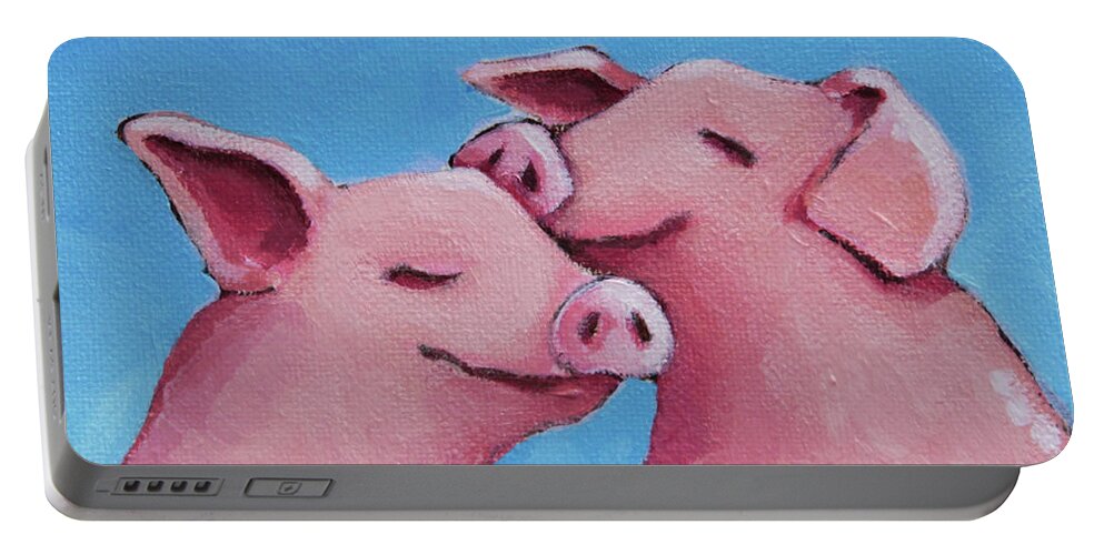 Pig Portable Battery Charger featuring the painting Real Friendships by Lucia Stewart