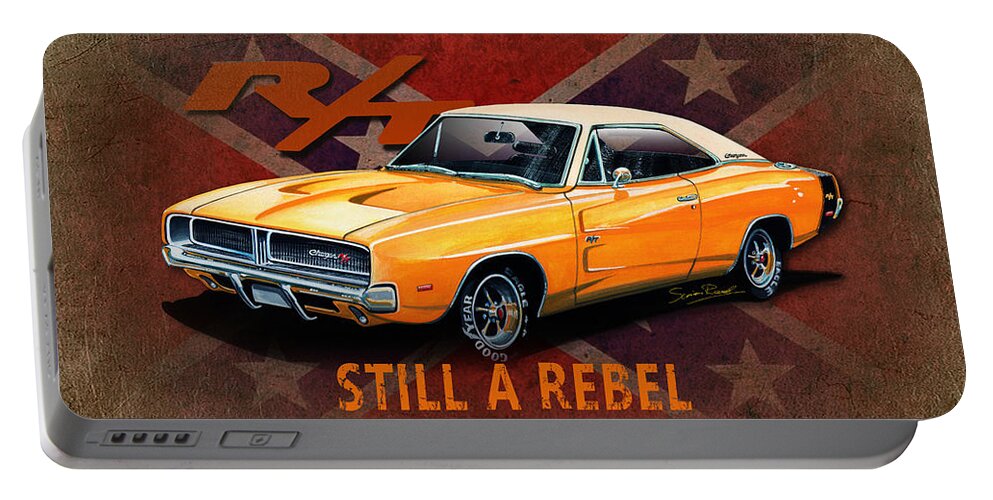 Art Portable Battery Charger featuring the mixed media Rebel Charger by Simon Read