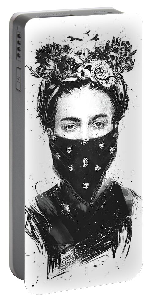 Girl Portable Battery Charger featuring the drawing Rebel girl by Balazs Solti