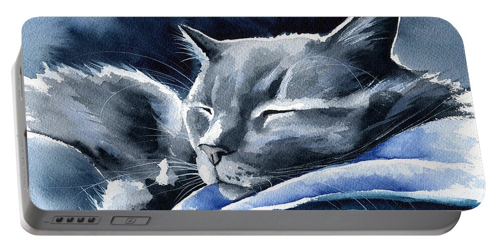 Cat Portable Battery Charger featuring the painting Recharging Cat by Dora Hathazi Mendes