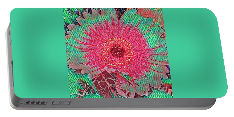 Digital Portable Battery Charger featuring the mixed media Red and green bloom by Steven Wills