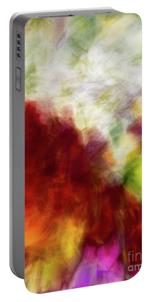 Abstract Portable Battery Charger featuring the photograph Red and white flower motion abstract by Phillip Rubino