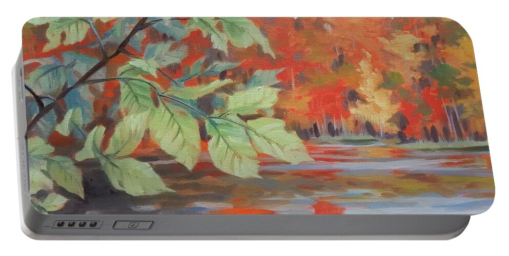 Landscape Portable Battery Charger featuring the painting Red Autumn by K M Pawelec