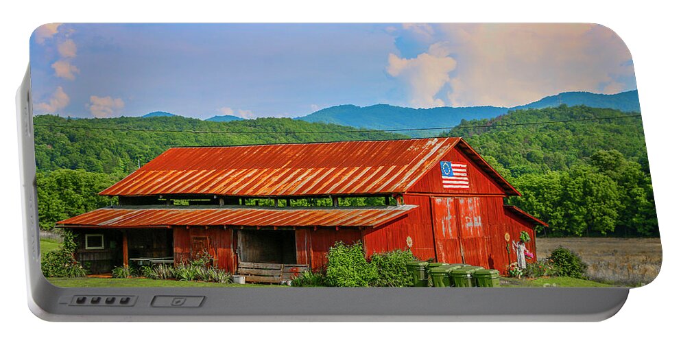 Barn Portable Battery Charger featuring the photograph Red Barn and Blue Sky by Tom Claud