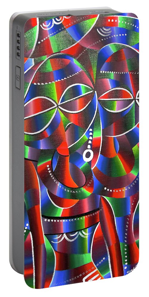 African Art Portable Battery Charger featuring the painting Red Beauty of Women by Justin Laryea