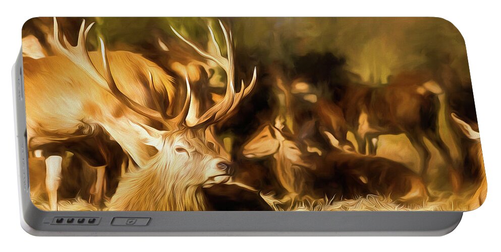 Color Portable Battery Charger featuring the digital art Red Deer Stag Painting by Rick Deacon