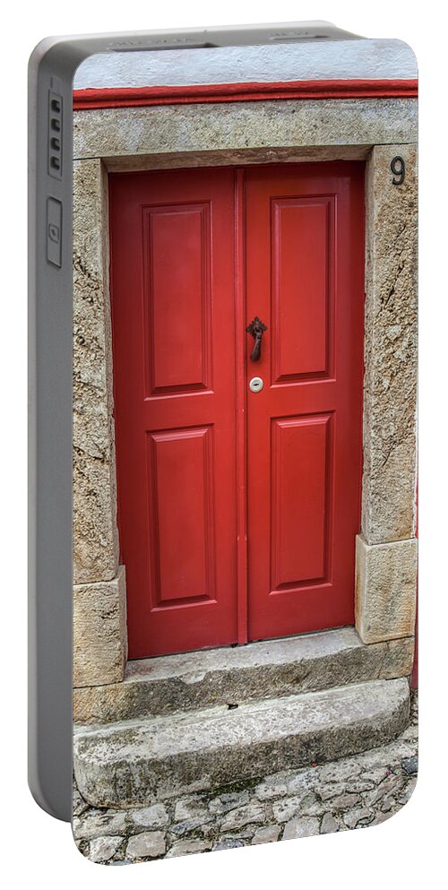 Door Portable Battery Charger featuring the photograph Red Door Nine of Obidos by David Letts