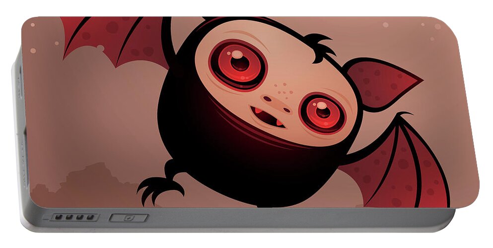 Cute Portable Battery Charger featuring the digital art Red Eye the Vampire Bat Boy by John Schwegel
