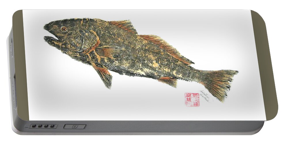 Fish Portable Battery Charger featuring the painting Red Fish Ascending by Adrienne Dye
