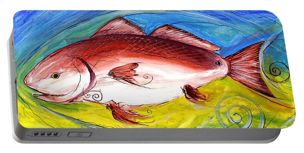 Fish Portable Battery Charger featuring the painting Red Fish by J Vincent Scarpace
