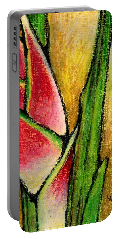 Tropical Portable Battery Charger featuring the pastel Red Heliconia by AnneMarie Welsh