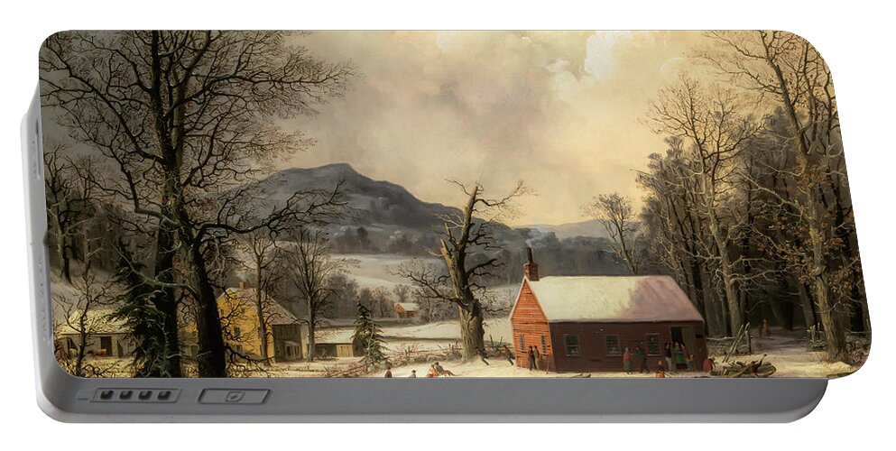 Schoolhouse Portable Battery Charger featuring the painting Red School House                           by George Henry Durrie