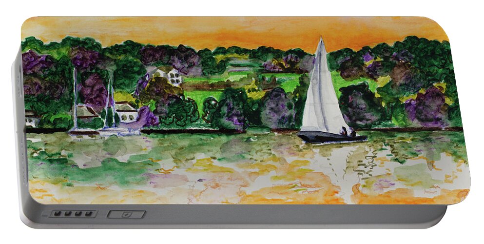 Landscape Portable Battery Charger featuring the painting Red Skies at Night by Robert Yaeger
