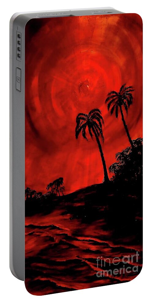 Sunset Beach Portable Battery Charger featuring the painting Red Sky by Michael Silbaugh