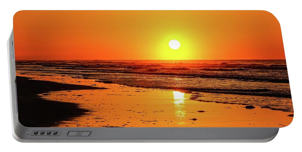 Surf City Portable Battery Charger featuring the photograph Red Sunrise Surf City by Shawn M Greener
