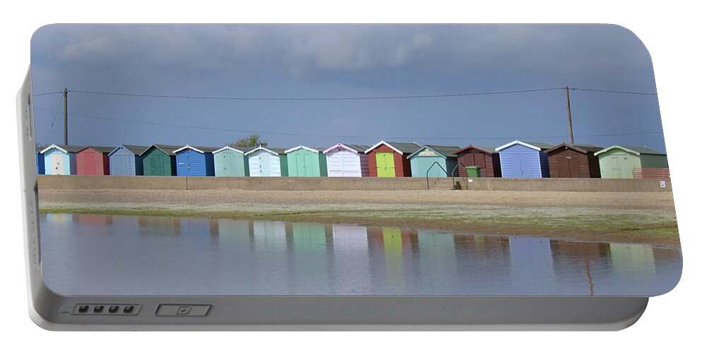 Beach Portable Battery Charger featuring the photograph Reflecting Beach Huts by Martin Newman