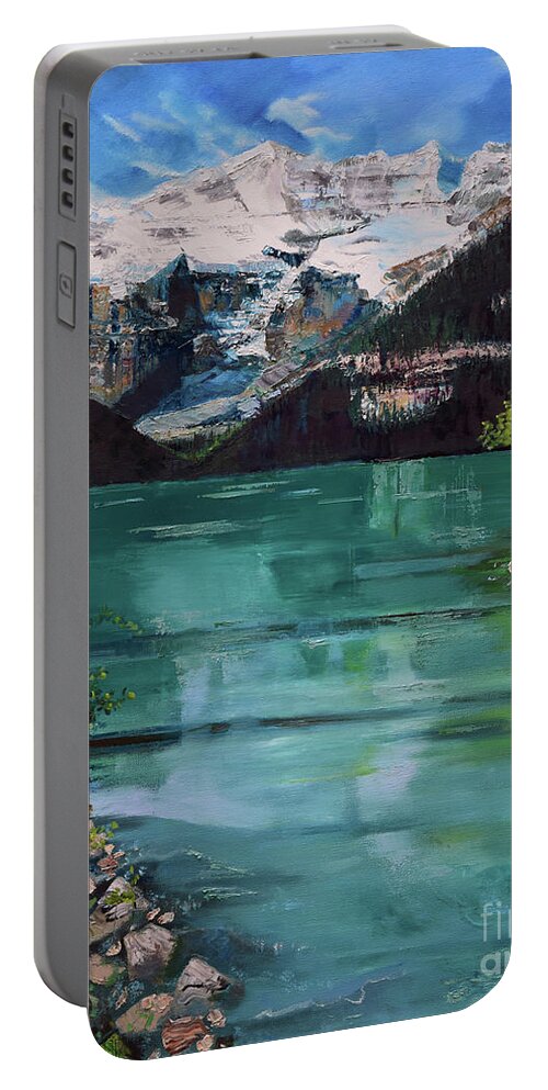Lake Louise Portable Battery Charger featuring the painting Reflections at Lake Louise by Jan Dappen