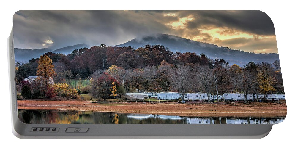 Reflections Portable Battery Charger featuring the photograph Reflections, Autumn At North Georgia Mountain Lake After Rain At Sunset by Felix Lai