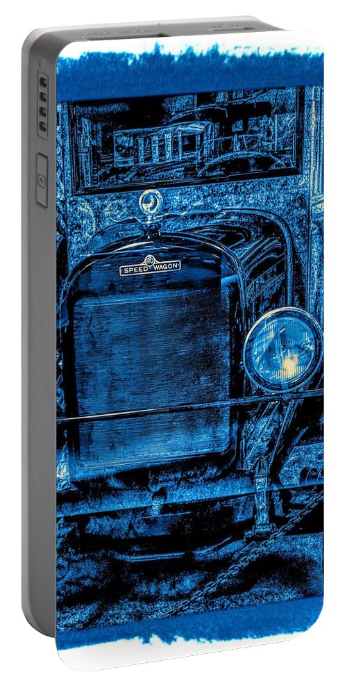 Reo Speed Wagon Portable Battery Charger featuring the photograph REO Speed Wagon Blue Grunge by Joan Stratton