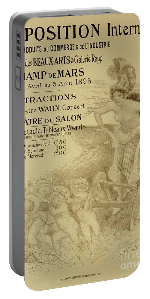 Vintage Portable Battery Charger featuring the painting Reproduction of a poster advertising an International Exhibition of Commercial and Industrial Produ by Adolphe Leon Willette