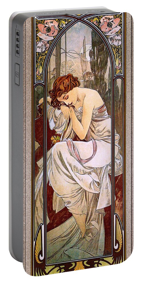 Rest Of The Night Portable Battery Charger featuring the painting Rest Of The Night by Alphonse Mucha by Rolando Burbon