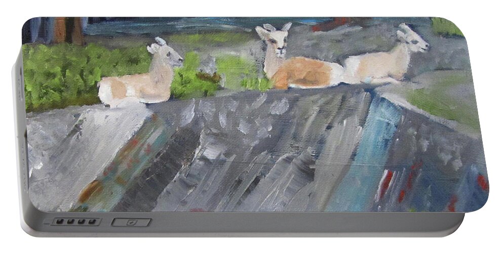 Mountain Sheep Portable Battery Charger featuring the painting Resting by Linda Feinberg