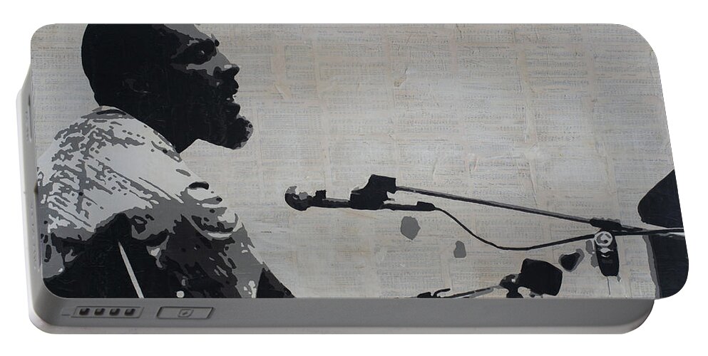 Silhouette Portable Battery Charger featuring the mixed media Richie Havens at Woodstock by SORROW Gallery