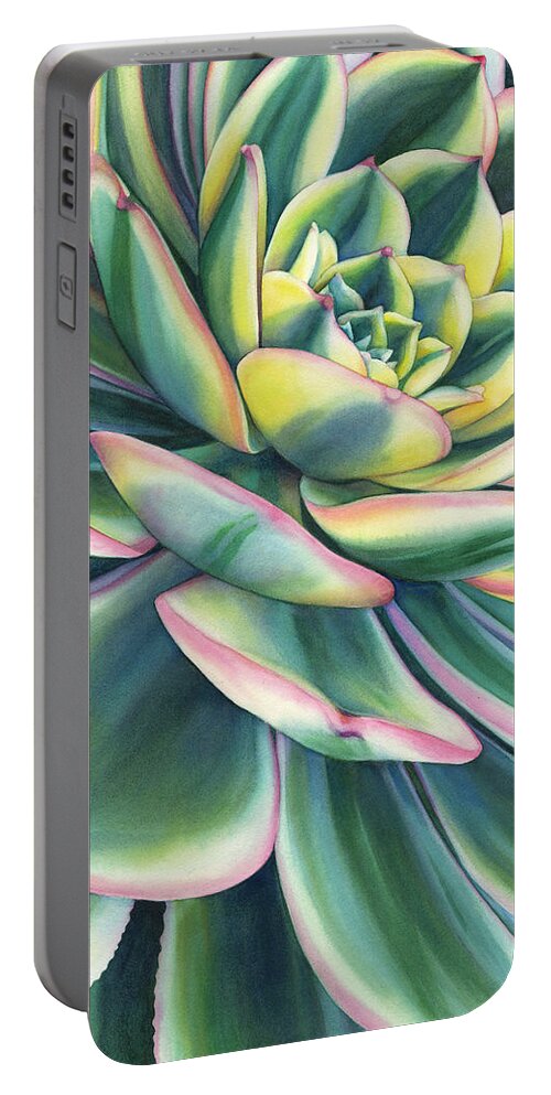 Succulent Portable Battery Charger featuring the painting Ripples of Bloom by Sandy Haight