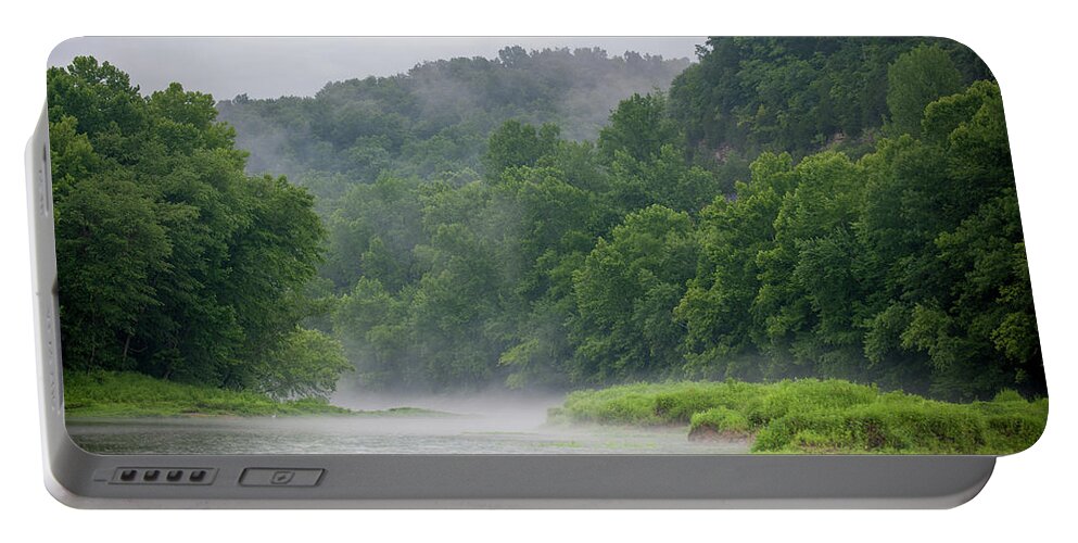 Smokey Portable Battery Charger featuring the photograph River Mist by Mark Duehmig