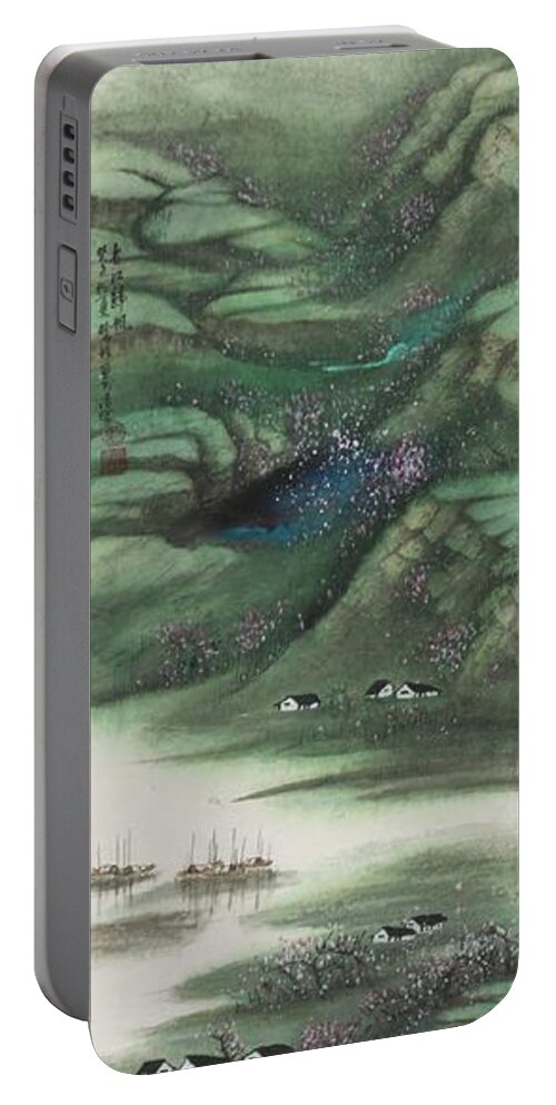 Chinese Watercolor Portable Battery Charger featuring the painting The Four Seasons Version 2 - Spring by Jenny Sanders