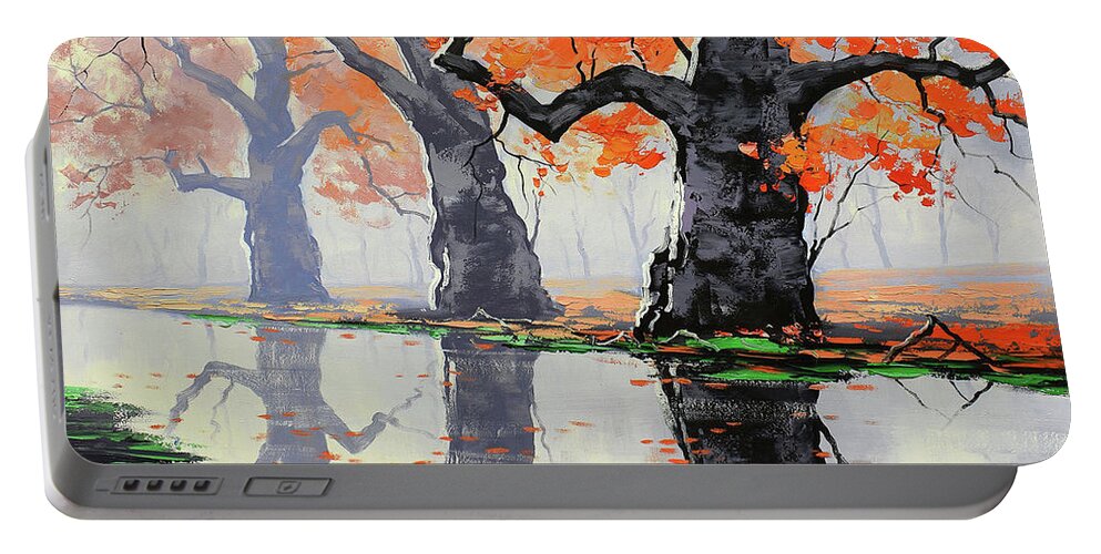Fall Portable Battery Charger featuring the painting Riverside Trees by Graham Gercken