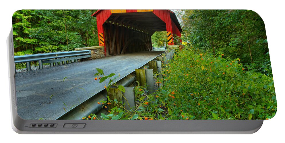Books Covered Bridge Portable Battery Charger featuring the photograph Road Up To The Books Covered Bridge by Adam Jewell