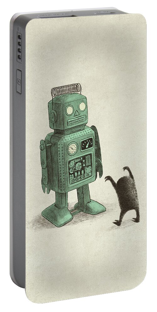Vintage Portable Battery Charger featuring the drawing Robot Vs Alien by Eric Fan