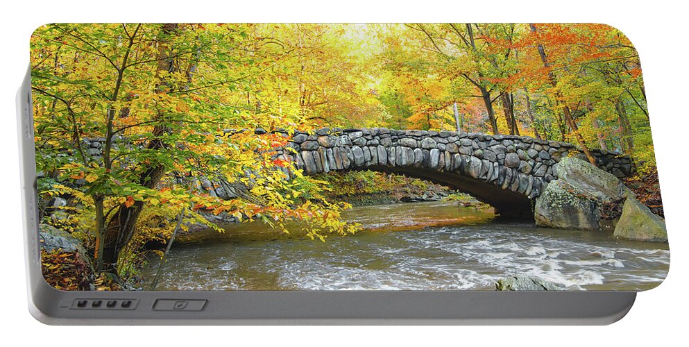 03nov18 Portable Battery Charger featuring the photograph Rock Creek Boulder Bridge with Fall Colors by Jeff at JSJ Photography