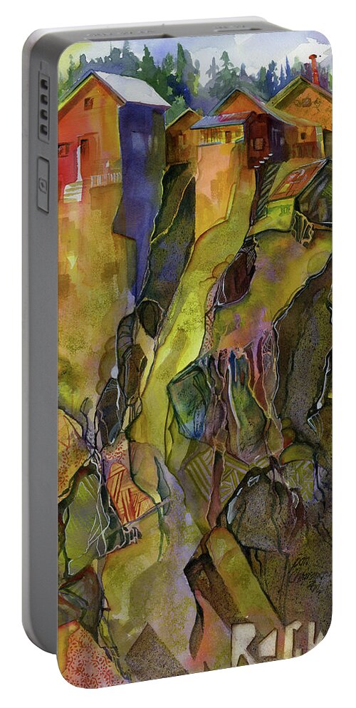 Semi Abstract Portable Battery Charger featuring the painting Rock Solid by Joan Chlarson