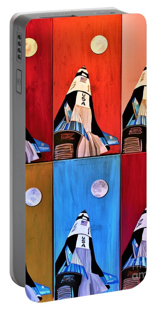 Framed Prints Portable Battery Charger featuring the mixed media Rockets Six panels by Barbara Donovan