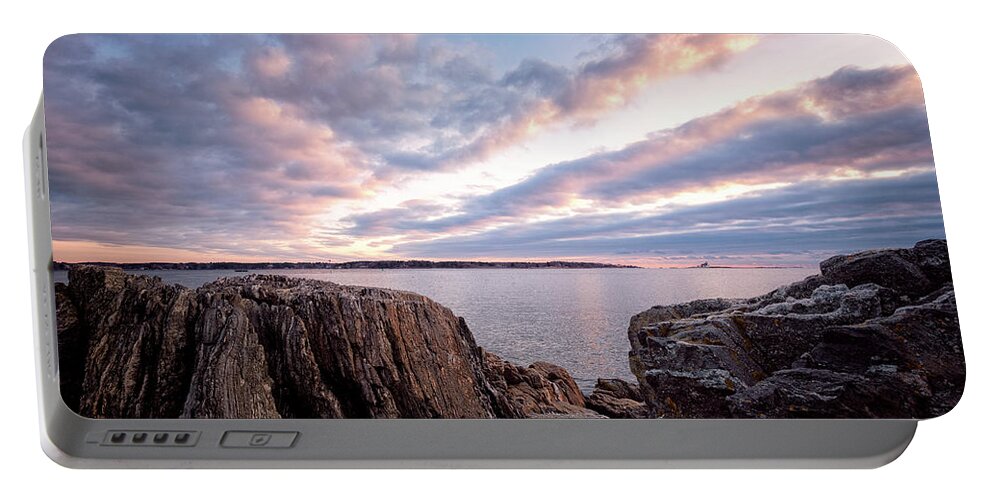 New Hampshire Portable Battery Charger featuring the photograph Rocky Coast At Daybreak . by Jeff Sinon