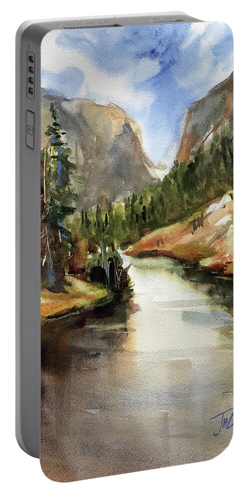 Colorado Portable Battery Charger featuring the painting Rocky Mountain High by Judith Levins
