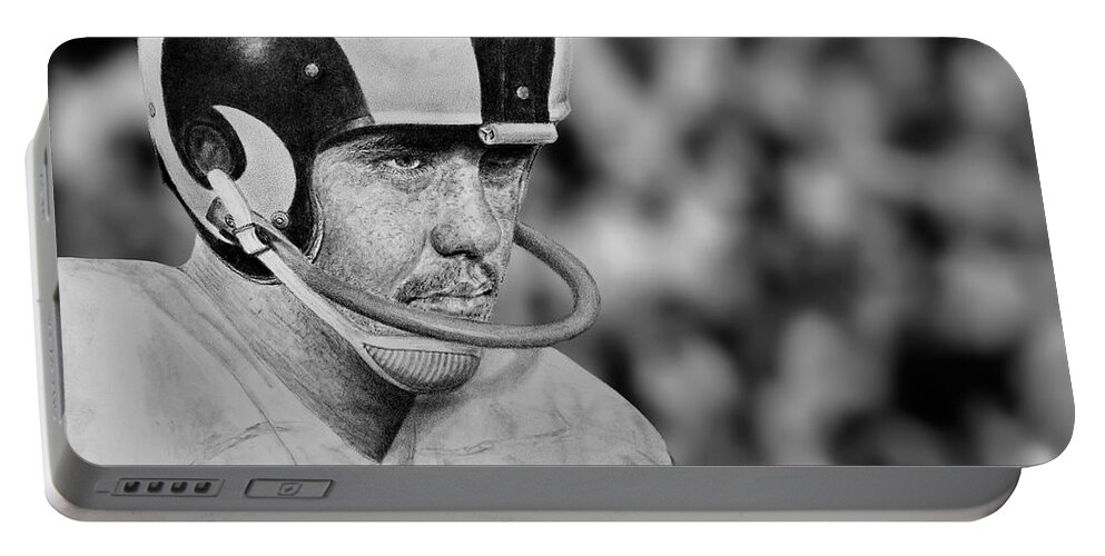 Rams Portable Battery Charger featuring the drawing Roman Gabriel of the Los Angeles Rams by Jim Fitzpatrick