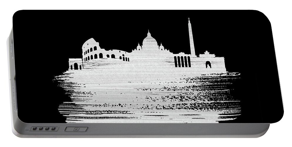 Rome Portable Battery Charger featuring the mixed media Rome Skyline Brush Stroke White by Naxart Studio